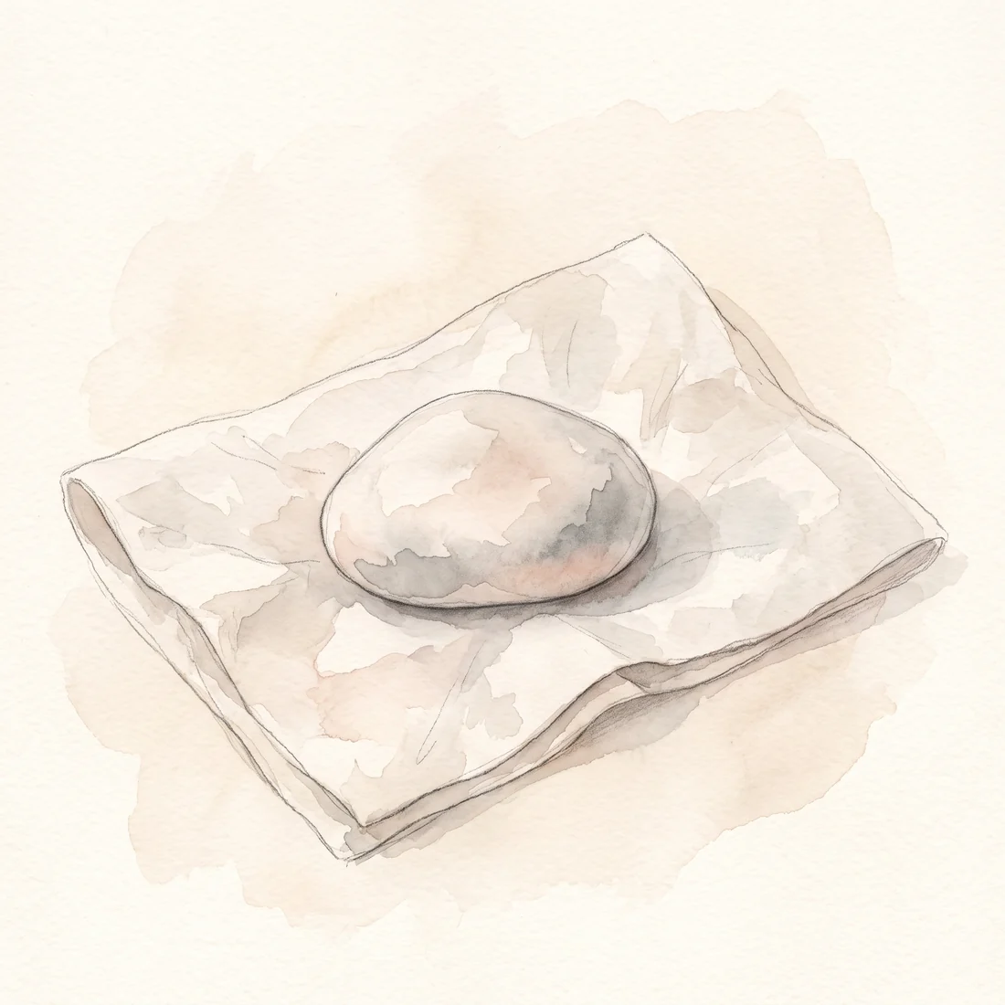A smooth pale stone resting on linen
